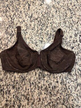 Wacoal 855201 Brown Lace Underwire Bra 36DD Sheer Mesh Support